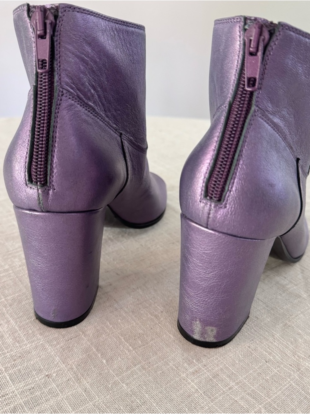 Claire Venezia Metallic Purple Leather Peep Toe Ankle Booties EU 37 - Picture 6 of 15